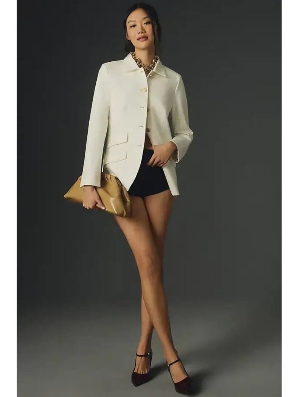 NEW Dolan Left Coast Ponte Military Blazer Jacket, White, Size PXL